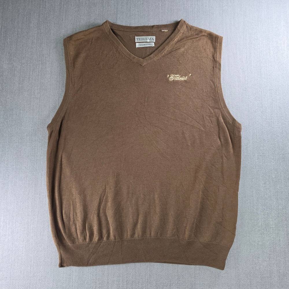 Tehama Sweater Vest Men XL Brown Tencel Merino Wool Titleist Golf V-Neck